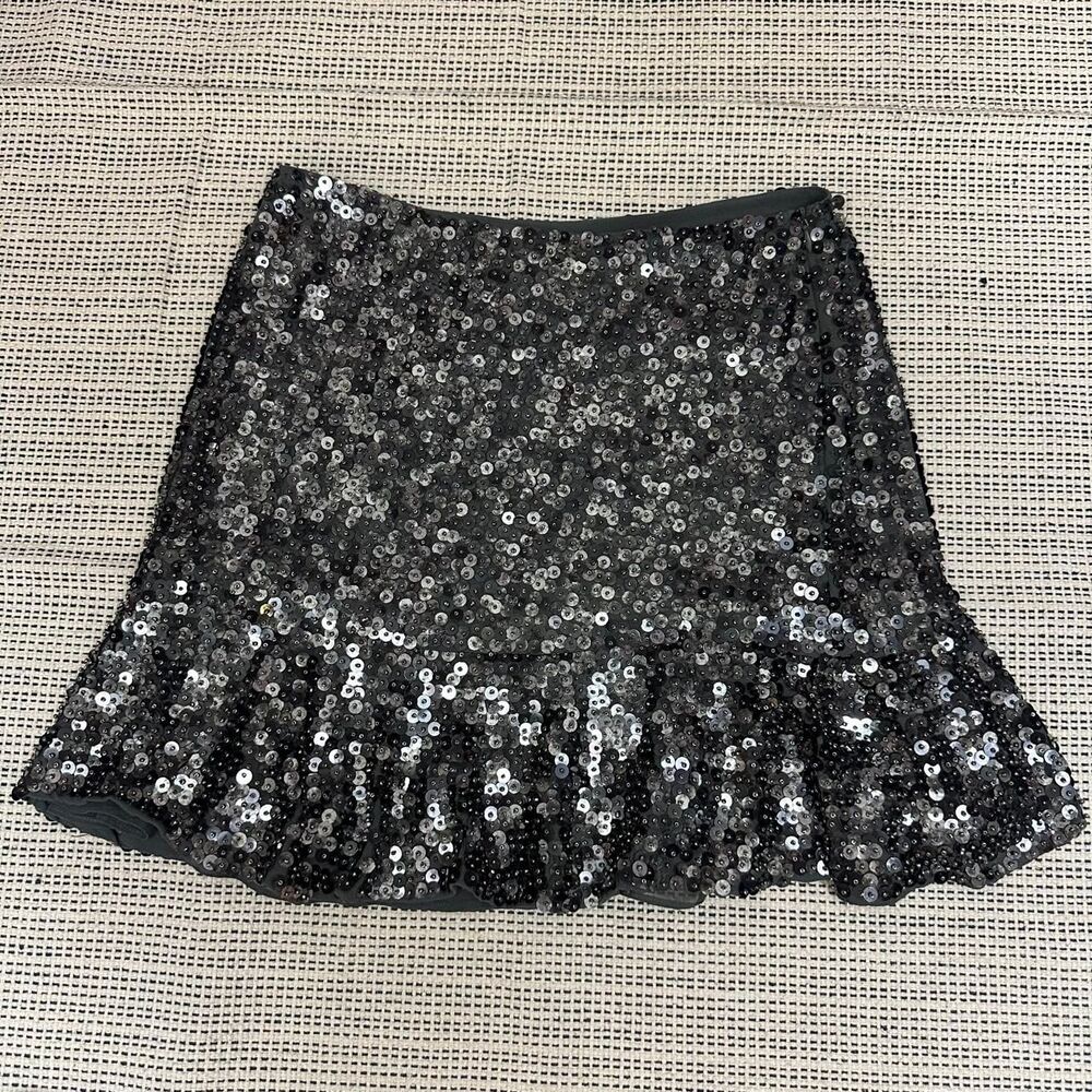 Zara Grey Sequin Beaded Bling Ruffle Party Rave Mini Skirt